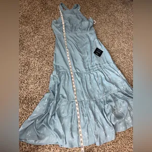 NWT Lulus Celebration Charm Blue Satin Jacquard‎ Halter Midi Dress thumbnail 9