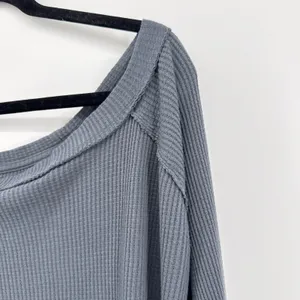 Free People We The Free Small Gray Arlo Thermal‎ Waffle Knit Oversized OB1169470 thumbnail 4