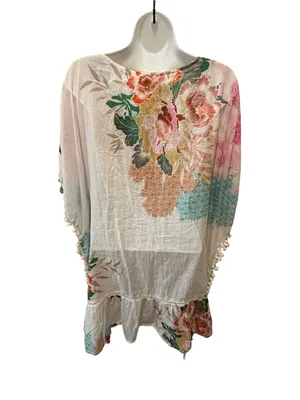 NWT Z&L EUROPE Boho Floral Pom Pom Kimono Swim Coverup/Top OS Floral Cottagecore thumbnail 5