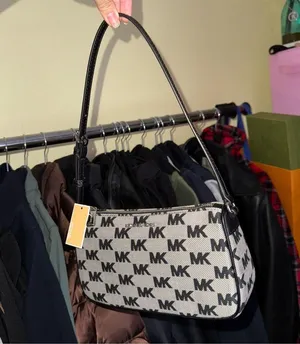 Michael Kors y2k nylon leather strap shoulder bag in black monogram jet set thumbnail 4