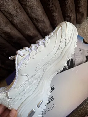 Skechers White Platform D'Lites Lace-Up Sneakers thumbnail 2