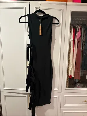 BNWT Skims Cloud Bow Sleeveless Midi Dress Onyx XXS thumbnail 4