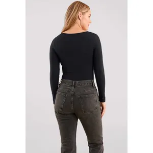 Nuuds black scoop neck long sleeve bodysuit‎ thong women's size medium fitted thumbnail 2