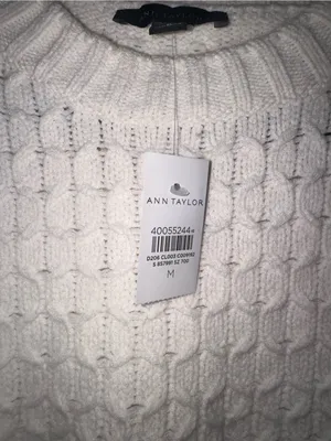 Ann Taylor Women’s White Cable Knit Crew Neck Pullover Sweater Balloon Sleeve M thumbnail 3