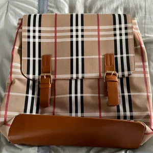 Plaid Backpack with Buckle Accents Brown thumbnail 1
