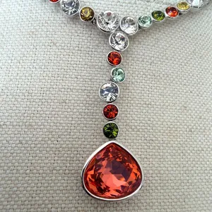 Swarovski Multicolor Crystal Orange Teardrop Y Drop Necklace thumbnail 2