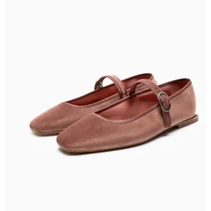 NWT Zara sz 10 Velvet Dusty Rose Mary Jane Flat Sqaure Toe Buckle Preppy Minimal thumbnail 2