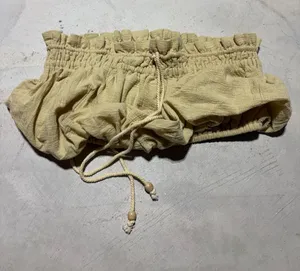 Free people Smocked Drawstring Bandeau Top strapless Pale Yellow XS thumbnail 1