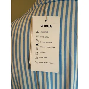 Blue White Striped Maxi Dress Long Sleeve L NWT costal preppy cottage resort boh thumbnail 8