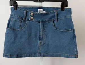 Princess Polly sz 6 Blue‎ Denim Mini Skirt Low Rise Stretch Y2K Indie Sleaze thumbnail 1