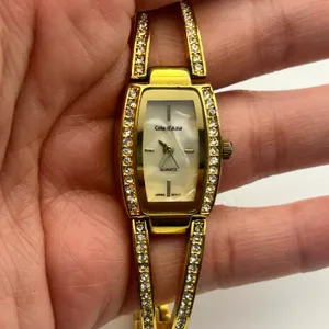 Cote d’ Azur Gold Tone Mother Pearl Dial Crystals Accent Womens Watch Working thumbnail 7