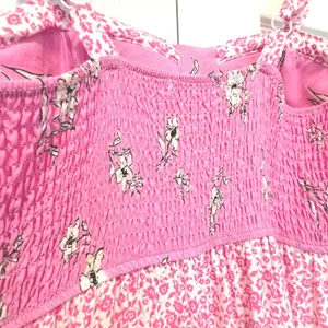 No Comment Cottagecore Floral Bustier‎ Maxi Dress Smocked Tiered Pink White Women's Large thumbnail 6
