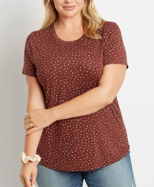 Maurices 24/7 Rust Brown Dotted Tee Crew Neck Short Sleeve thumbnail 1
