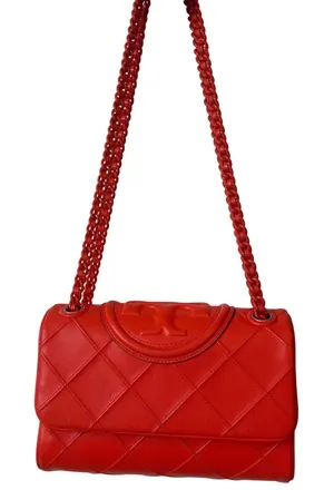 Tory Burch Fleming Orange Quilted Leather Convertible Shoulder Crossbody Bag thumbnail 1