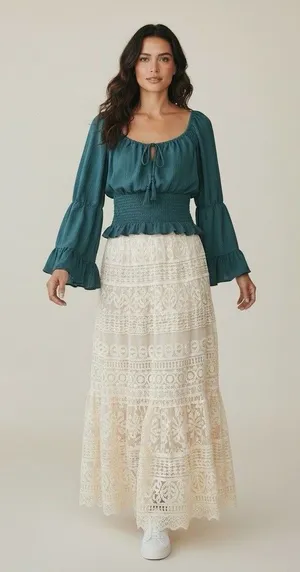 Cottagecore Forest Fairy Peasant Milkmaid Blouse Boho Ren Faire Boho Green L thumbnail 1