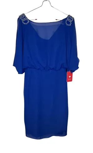 JJ's House Womens Mini Dress Blouson‎ Chiffon 3/4SleeveRoyal Blue Size 4 NWT thumbnail 1