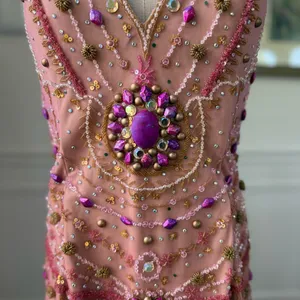 Sherry Haute Couture Halter Formal Gown Beaded Bling Blush Orchid $500 16 thumbnail 4