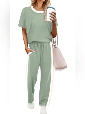 WIHOLL 2 Piece Lounge Sets for Women Matching Set Summer Outfits Short Sleeve To thumbnail 3