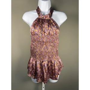 Cinq à Sept Sleeveless Halter Paisley Smocked Peplum Top‎ Boho Chic thumbnail 2