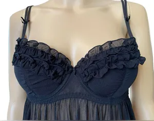 Passionata Black Romantic Feminine Ruffle Sheer Mesh Lingerie Mini Slip Dress thumbnail 2