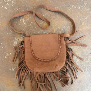 Target Brown faux suede fringe western handbag purse thumbnail 1