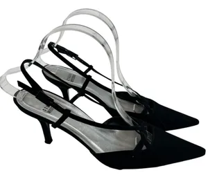 Stuart Weitzman black slingback kitten heel sandal pointed toe evening size 8.5 thumbnail 1