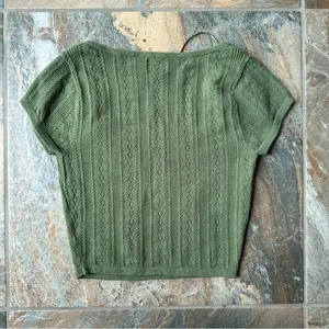 PacSun Beverly and Beck Zinnia Pointelle Lace Sweater T-Shirt Olive Green Size XS thumbnail 4