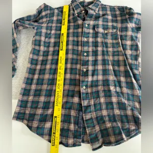 Vintage Lands End Tan Green Purple Plaid Wool Cotton Button Down Flannel Shirt M thumbnail 8