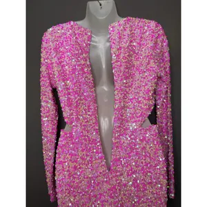 Petal + Pup Dress Womens Medium Pink Sequin Cutout V Neck Bodycon Mini Party thumbnail 8