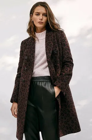 NEW Sz XS Wmns Ann Taylor Cheetah Print Double Breasted Chesterfield Coat 541103 thumbnail 1