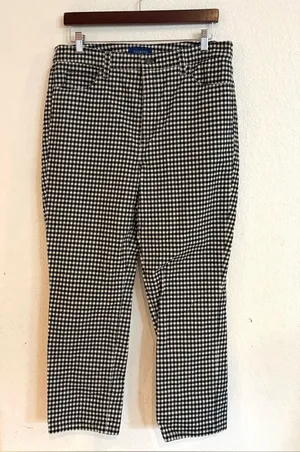 Talbots Womens Pants Black White Plaid Corduroy High Waist Straight Leg Size 12 thumbnail 1
