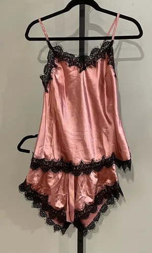Black and Pink Lace Shorts and Tank Sleep Set Size Small thumbnail 1