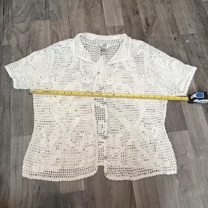 Vintage Outfit 365 Ivory Crochet Knit Button Front Cardigan Top M thumbnail 3