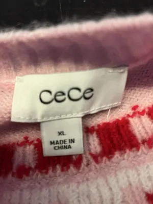 CeCe Sweater Womens XL Pink Fair Isle Hearts Bows Crew Neck Knit Pullover thumbnail 6