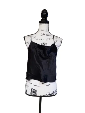 ZARA Black Satin Cowl Neck Top size medium thumbnail 2