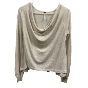 Free People Cream Gold Sparkle Scoop Neck Lightweight Knit Long Sleeve XS thumbnail 11