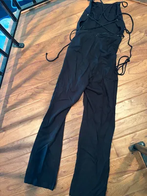 Reformation Oregano Jumpsuit Lace Up Back Linen Black Size 4 thumbnail 10