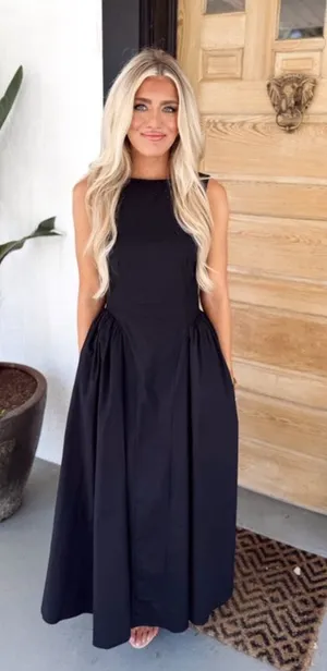 Black poplin sleeveless midi dress thumbnail 1