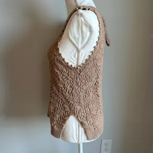 By Anthropologie Tan Woven Tank Top Blouse Knit Boho Top Size Small thumbnail 4