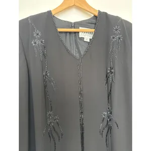 1990s Night Studio black beaded chiffon gown with sheer overlay & sleeves 16 thumbnail 3