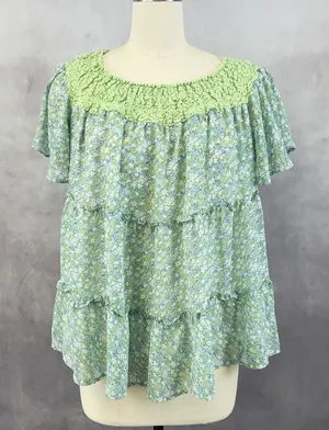 Floral Tiered Ruffle Top Women Medium Crochet Cottage Soft Girl‎ Fairy Prairie thumbnail 1