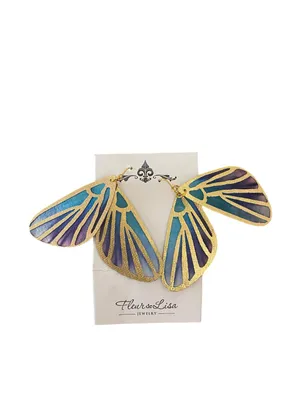 New Fleur de Lisa Statement Earrings ombre wings gold plated Fairy Core Ethereal thumbnail 5
