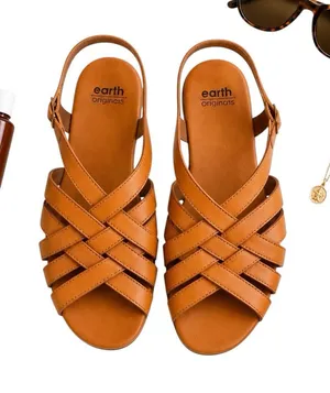 Earth Origins Berri Fisherman Slingback Sandals Tan Leather Comfort Est Size 9 thumbnail 1