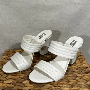 Bleecker & Bond Dorothy Block Heel Sandals White Strappy Slip On Size 6 thumbnail 4