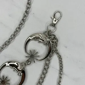 Draped Moon Star Silver Tone Chain Link Belt One Size (OS) ✨ thumbnail 3