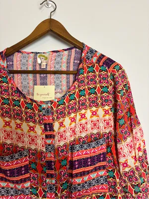Anthro Fig & Flower Colorful Boho Festival Print Lightweight Tunic Dress thumbnail 6
