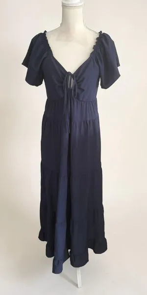 ECOWISH Navy Blue Cutout Short Sleeve Maxi Dress Size Medium thumbnail 1