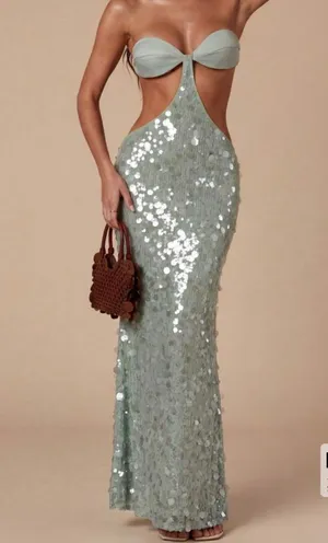 SHEIN BAE Women's Sage Sequin Hollow-Out Backless Twist Bandeau Dress thumbnail 6