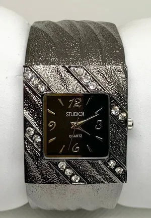Studio women’s cuff bracelet watch black tone 29mm quartz analog size 7” running thumbnail 1