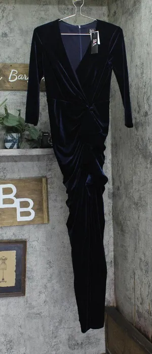 Betsy & Adam Womens Velvet Gown with 3/4 Sleeves B264 Navy Blue 4 thumbnail 1